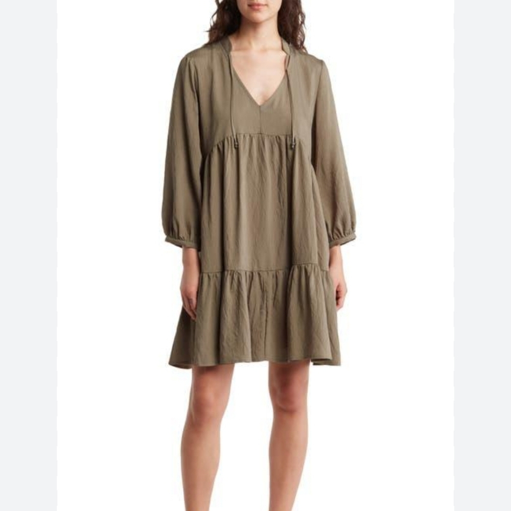 Ellen Tracy Split Neck Tiered Dress